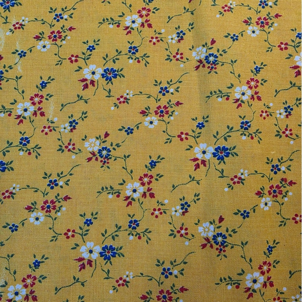 Vintage 1970 Floral Cotton Fabric Yellow Ditsy Print 44W x 1 yrd